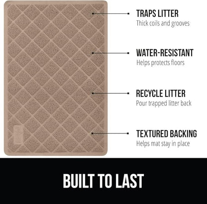 GORILLA GRIP Cat Litter Box Mat, 35x23 2 Pack, Water Resistant, US Designed Kitty Litter Trapping Mats, Easy to Clean Scatter Control, Less Mess and Clean Floors, Kitten Supplies for Indoor Cats Beige