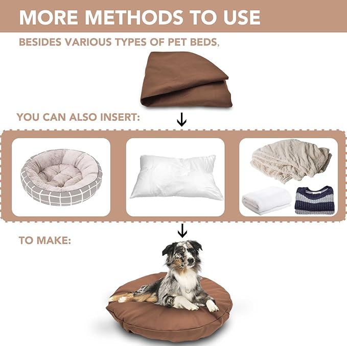 Dog Bed Cover Waterproof Replacement Machine Washable Covers for 36x36 Inch Dog Bed Heavy Duty Scratch Resistant Mattress Protector Pet Bed Round Brown Cover Only