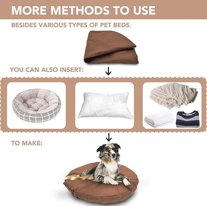 Dog Bed Cover Waterproof Replacement Machine Washable Covers for 36x36 Inch Dog Bed Heavy Duty Scratch Resistant Mattress Protector Pet Bed Round Brown Cover Only