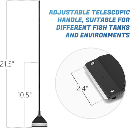 CXY Aquarium Algae Scraper for Glass, 21.5" Fish Tank Cleaner with 10 Stainless Steel Blades - Long Handle Scraper Tool, Essential Fish Tank Accessories & Cleaning Kit