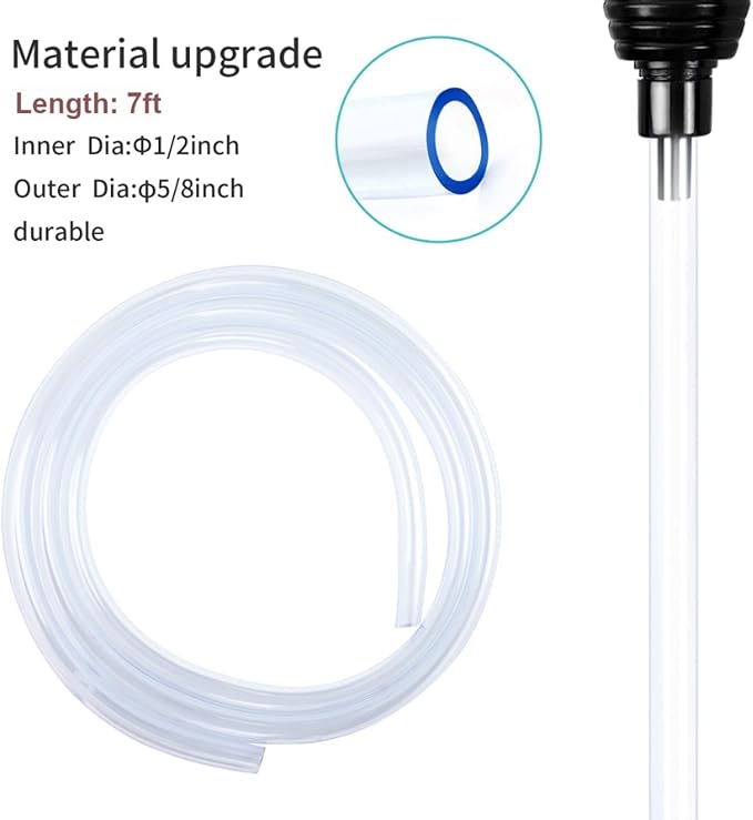 7ft Aquarium Gravel Vacuum Cleaner, Fish Tank Water Changer, Hand Pump Siphon