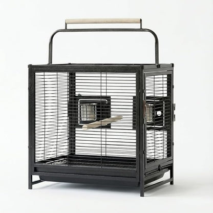 Bird Travel Carrier Cage, 19Inch Wrought Iron Small Bird Cage for Parrots Conures Lovebird Cockatiel Parakeets Black