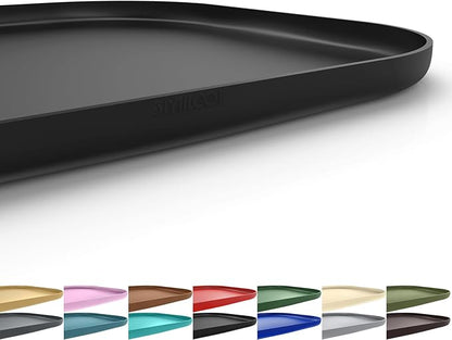 Silicone Pet Feeding Mat with Raised Edge for Food and Water, Dog Bowl Mats, Cat Bowls Placemat with High Lip for Floor Waterproof, Rubber Tray for Cats and Dogs 22 x 14 x0.8 Black