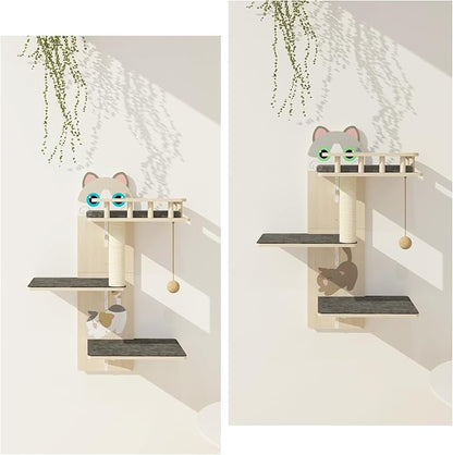 Cat Wall Shelves, 3 Platform Kitten Wall Furniture, DIY for Painting Cats Scratching Post with Sisal Scratching Post and Ball Toy