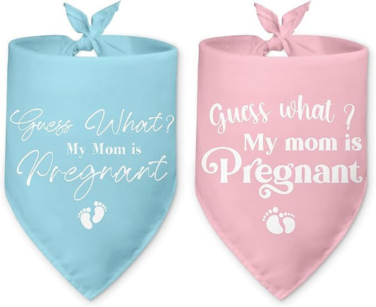 2 Packs Baby Announcements Ideas Guess What? My Mom is Pregnant Pregnancy Announcement Dog Bandana Gender Reveal Pet Dog Triangle Scarf Accessories for Small Medium Large Dogs Cats