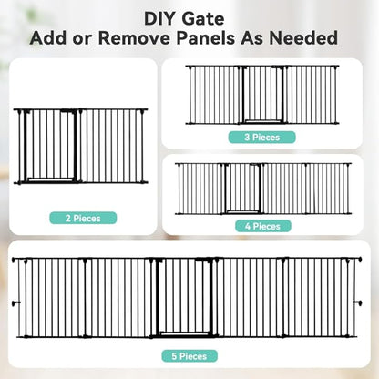 COMOMY 127.8" Extra Wide Baby Gate, Dog Gate for House Stairs Doorways Fireplace, Auto Close Pet Gate with Door Walk Through, 5 Metal Panels, Hardware Mounted Baby Fence Indoor Outdoor(30" Tall,Black)