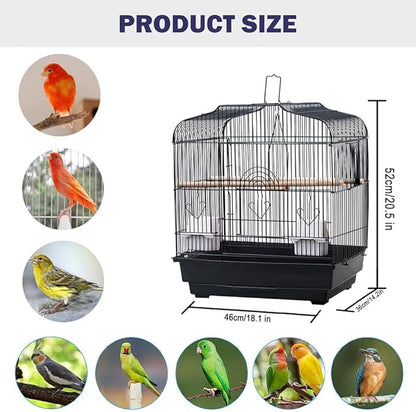 TrailBlaze 20.5Inch Bird Travel Cage with Handle, Metal Bird Carrier with Food Container, Wooden Perch & Pull-Out Tray, Portable Birdcage for Small Parrots Lovebirds Canaries Cockatiels Conures