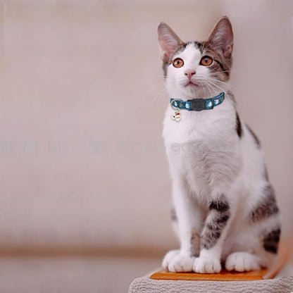 Christmas Cat Collar, Cotton 2 Pack Cat Collar with Bells, Breakaway Collars for Girl Boy Kittens, Santa
