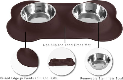 Hubulk Pet Dog Bowls 2 Stainless Steel Dog Bowl with No Spill Non-Skid Silicone Mat + Pet Food Scoop Water and Food Feeder Bowls for Feeding Small Medium Large Dogs Cats Puppies (Medium, Chocolate)