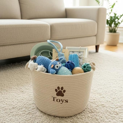 Dog Welcome Gift Box – New Puppy Starter Kit with Promise Card, Frame, Toys, Double‑Sided Bowl & Brush in Woven Basket – Dog Adoption Gift for Small Medium Dogs