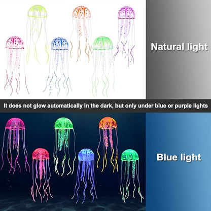 Lpraer 6 Pack Glow Jellyfish Floating Fish Tank Decorations Glowing Effect Silicone Simulation Jellyfish Ornament Aquarium Decorations (6 Colors)