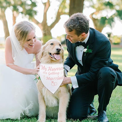 SZEE Bridal Shower Gifts for Bride, 2 Pack My Humans are Getting Married Dog Bandanas, Wedding or Engagement Gift for Couples, Dog Wedding Bandanas, Engagement Party Decorations (Pink & White, L)