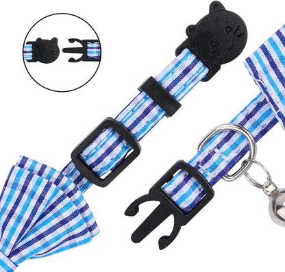Faleela 2 Pack/Set Cat Collar with Cute Bow Tie and Bell,Breakaway Plaid Shirt Collar for Kitty Adjustable Safety