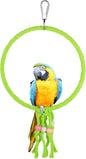 Bird Swing, 20 CM Diameter Hanging Parrot Swing with Colourful Beads, Swing Parrot Toys Cotton Rope Ring Bird Cage Toys for Budgie, Cockatiel, Canary, Parakeet, Finch (Green)