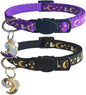 2 Pack Breakaway Cat Collars, Glow in Dark with Bell & Moon Star Pendant, Safety Buckle Kitten Collars Adjustable from 6.9-10.7" (Black/Purple)