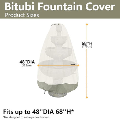 Bitubi Fountain Cover（48"x68"） 600D Oxford Cloth Garden Fountain Statue Protective Cover with Drawstring Waterproof Windproof Fountain Protector