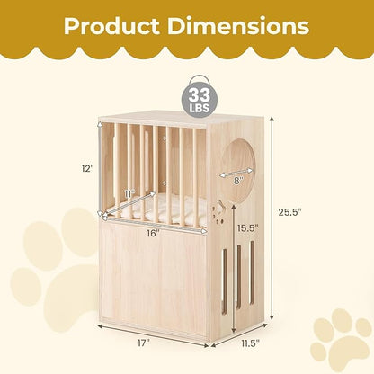 Tangkula 2-Tier Luxury Wood Cat House, Wooden Kitten Cage Condo with 2 Washable Plush Cushions, 2 Access Holes, Indoor Pet Playpen Cat Catio End Side Table Nightstand, Ventilated Cat Bed Furniture