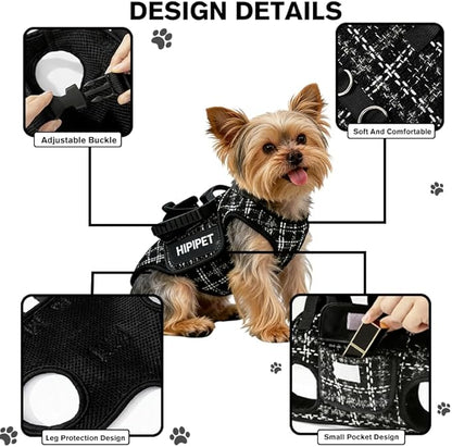 Dog Lift Harness Dog Carrier Adjustable Breathable Vest Straps for Small Medium Pet Treat Bag Fashion Outdoor Hiking (Black XL 19-25lb)