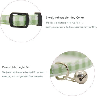 Breakaway Cat Collars with Bell, Set of 3, Durable & Safe Cute Kitten Collars Safety Adjustable Kitty Collar for Cat Puppy 7.5-11in (Plaid-2)