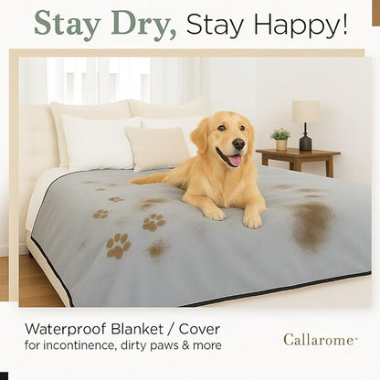 Waterproof Blanket for Bed or Couch – Soft and Leakproof Waterproof Throw Blanket, Water Proof & Stain Resistant Easy to Clean Throw Blanket Cover for Adults or Pets, Reversible Grey 80”x90”