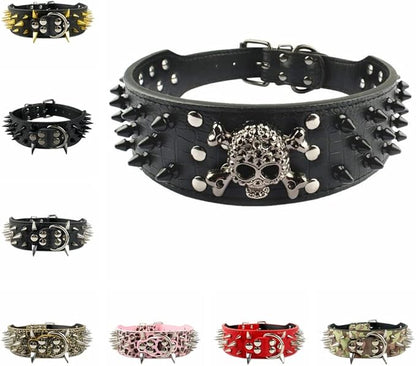 Serijoars Spiked Studded Dog Collar, PU Leather Dog Collar, Adjustable Pet Collars for Medium or Large Breed Pet (S, Gold Brown5)