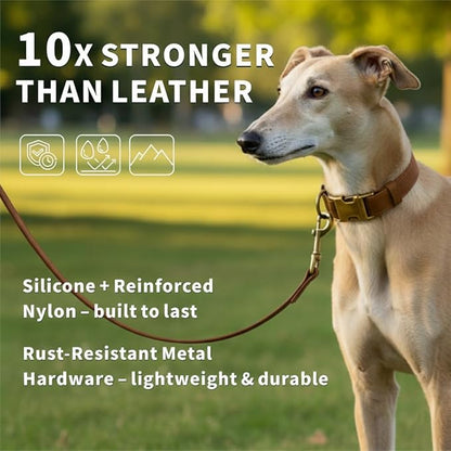 Dog Collar and Leash Set,Leather Silicone Waterproof Odor-Proof Dog Collar and Leash for Large Dogs, Soft Flexible Dog Collars, Durable Thick Adjustable Pet Collar (Brown, Large (14.5-24" Neck))