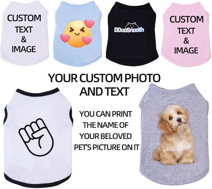 Custom Dog Shirt,Personalized Pet Apparel with Name Text Photo Image,Lightweight Breathable Puppy Kitten Cotton Vest for Small Medium Large Dogs Cats,Puppy Gift (White + Black Border, Large)