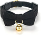 Soft Corduroy Cat Collar with Bell and Bowtie, Safety Breakaway Clasp, Adjustable for Kitten and Cats Black Color.
