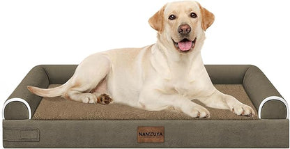 Large Dog Bed Orthopedic Washable: Beds Bolster XL Bed Large Big Dogs Egg Crate Foam Couch Sofa Waterproof with Removable Cover - Brown