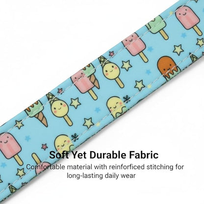Blue Dog Collar for Large Dogs, Boy Girl Dog Collar with Ice Cream Pattern for Spring Summer, Breathable Adjustable Large Collars for Male Female Dogs, L
