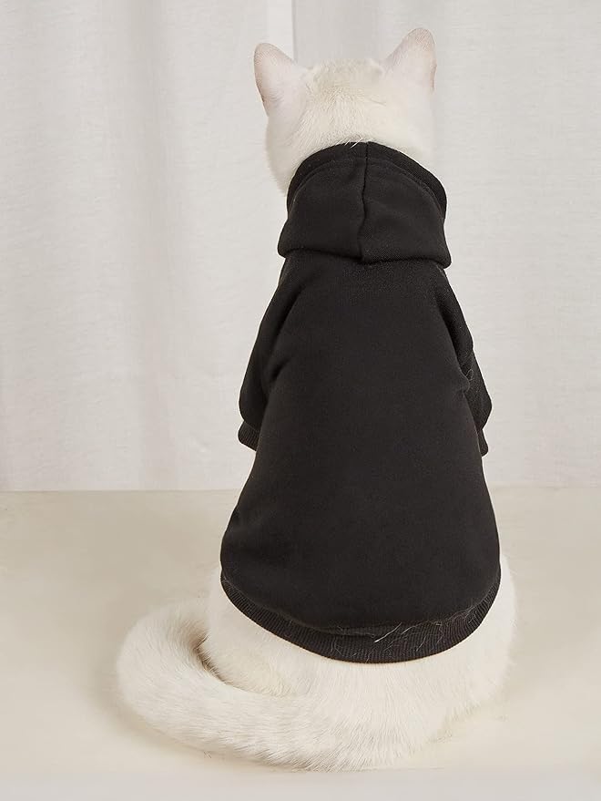 QWINEE Basic Dog Hoodie Sweatshirt Puppy Sweater Warm Cat Costumes Pet Clothes for Chihuahua Puppy Kitten Small Medium Dogs Black XX-Large