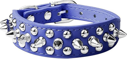 Spiked Dog Collar Soft Pu Leather Mushrooms Rivet Spike Studded Puppy Adjustable Pet Collars for Small Breeds (L, Dark Blue)