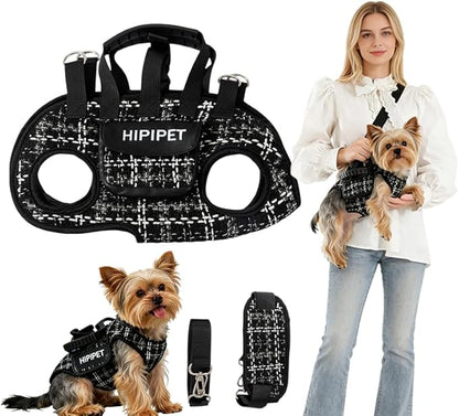 Dog Lift Harness Dog Carrier Adjustable Breathable Vest Straps for Small Medium Pet Treat Bag Fashion Outdoor Hiking (Black XL 19-25lb)