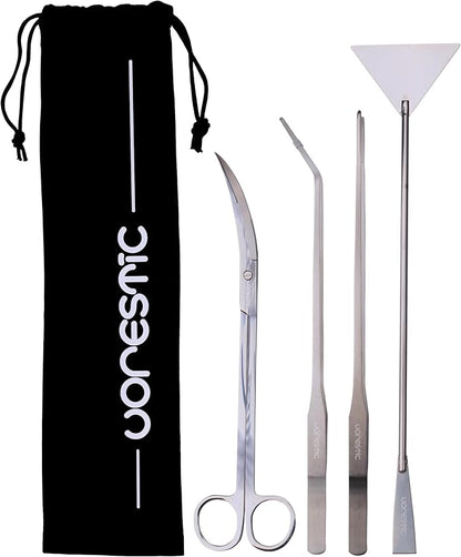 VORESTIC 4Pcs Aquascaping Tools, Stainless Steel Aquarium Tweezers, Scissors and Spatula - Aquascape Tools Set for Trimming, Maintenance