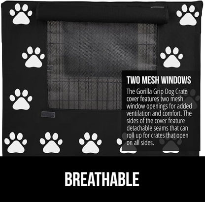 GORILLA GRIP Dog Crate Covers Compatible with Amazon Basics Crates, All Sides Open, Privacy Cover Fits 36" Wire Kennel, Breathable Mesh Windows, Light Reducing Puppy Training Cage Topper, Black Paw