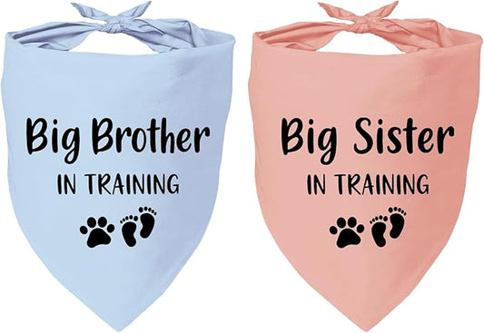 2 Pack Dog Bandana Pregnancy Announcement, Big Brother Sister in Training Gender Reveal Puppy Dog Scarf Accessories, Adjustable Pet Bandana Scarf for Small Medium Large Dogs