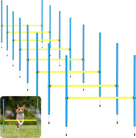 8 Set Dog Agility Jump Adjustable Dog Agility Hurdle Training Equipment Portable Jumper Hurdle Park Indoor Outdoor Exercise Tool 3.44ft High/ 2.95ft Wide(Blue and Yellow)