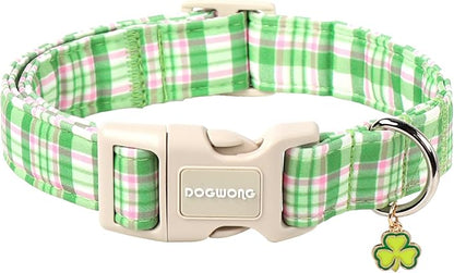 DOGWONG Pink Plaid Adjustable Pet Collar Comfortable Spring Summer Puppy Collar Cute Cotton Collars Durable Necklace Gift for Small Dogs,XS