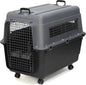 SportPet Airline Compliant X-LARGE 32.25" Travel Dog Kennel-Durable Plastic Airline Pet Carrier w/Removable Wheels & Food Bowls, Collapsible Indoor/Outdoor Dog Kennel, Dogs up to 32"L & 23"H-Dark Gray