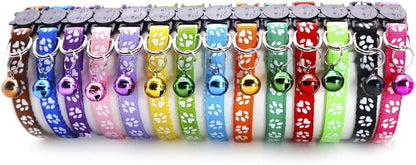 Reflective Cat Collars Breakaway with Bell 2-Pack Girl Boy Pet Kitten Collar with Star Moon Patetrn Adjustable 7.5-12.5 Inch (Brown)