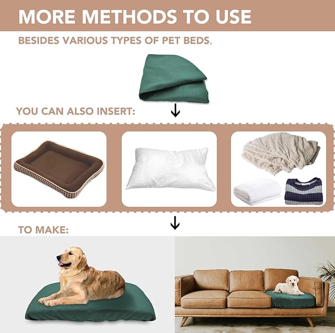Dog Bed Cover Waterproof Replacement Machine Washable Covers for Dog Bed Heavy Duty Scratch Resistant Mattress Protector Pet Bed 36x27 Inch Dark Green Cover Only