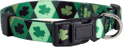 Native Pup St Patricks Dog Collar- Saint Patrick Green Shamrock Pet Collars- St. Patrick’s Lucky Irish- Cute Boy Girl Puppy Gift- Adjustable for Small, Medium, Large Breeds (Argyle, Medium)