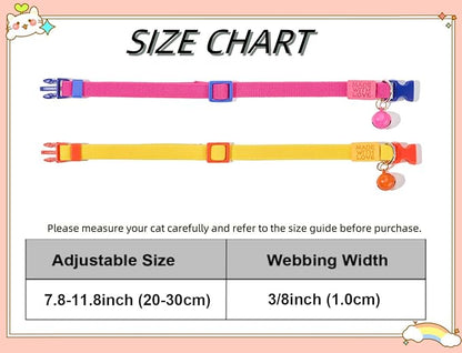 Elastic Cat Collar 2 Pack of Safety Quick Release Cat Collars with Bell Anti-Suffocation Kitten Puppy Collars(Yellow+Hot Pink)
