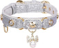 PetsHome Cat Collar, Dog Collar, [Bling Rhinestones] PU Leather Adjustable Pet Collar with Luxury Pendant for Cat and Small Dog Extra Small Silvery