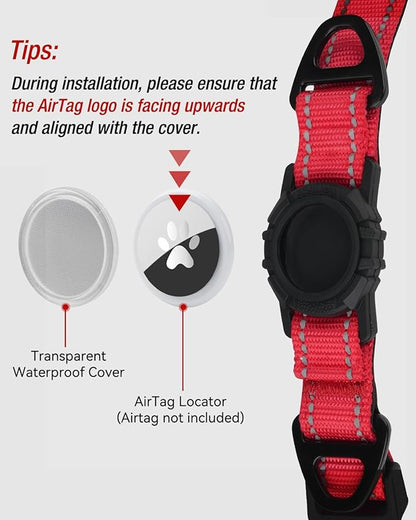 Joytale Airtag Dog Collar, Reflective Pet Collar with Waterproof AirTag Holder, Dual D-Rings, Soft Padded Adjustable for Extra Large Dogs, Red, XL