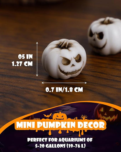 Uniclife 20 Pcs Halloween Mini Pumpkin Decorations, Halloween Fish Tank Decor, Spooky Smiling Face Mini Pumpkins, Jack-O'-Lantern Miniature Vase Fillers, White Resin Artificial Figurines
