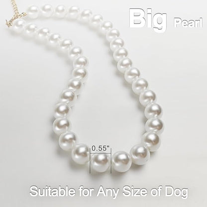 Chunky Pearl Dog Collar(0.55 Inch) for Small Dogs Cats, Adjustable Beaded Dog Collar Imitation White Pearls, Elegant Dog Jewelry Girl Accessories for XS Extra Small Dogs Necklace