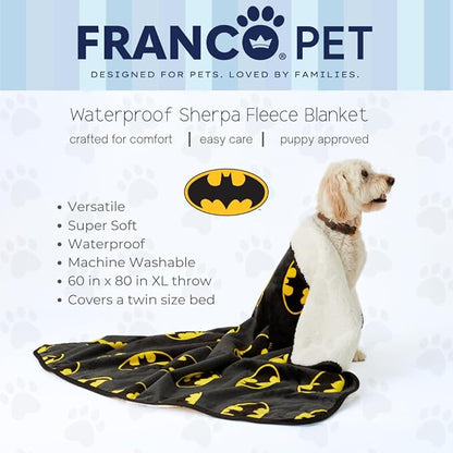 Franco Pet Batman DC Comics Bat Shield Logo XL Oversized Super Soft Cozy Waterproof Sherpa-Backed Blanket Throw for Large Dogs, Couch/Bed/Car, 60x80 (Officially Licensed Product)
