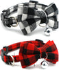 Breakaway Cat Collar with Bell and Bow, 2-Pack Plaid Kitten Collar with Bell, Bowtie Puppy Collars for XXS Xs Small Little Pet Tiny Dogs, Red+White