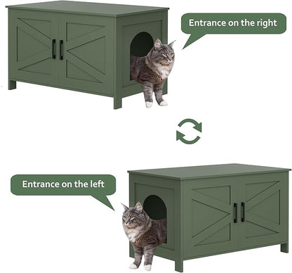 Homhedy Cat Litter Box Enclosure,Litter Box Furniture Hidden with Barn Door,Wooden Cat Washroom Furniture,Fit Most of Litter Box, Green, CL50L